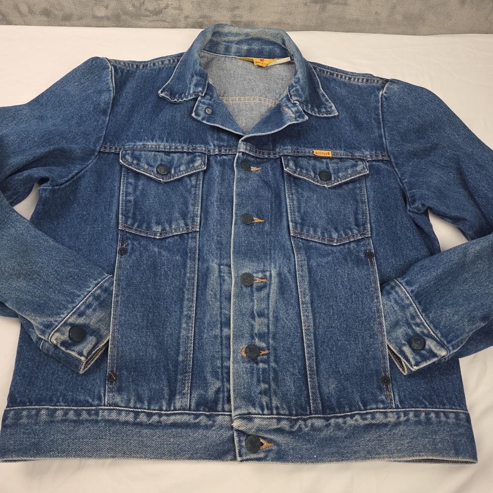 Vintage Rustler Denim Jacket Men's Medium Trucker Western Faded
